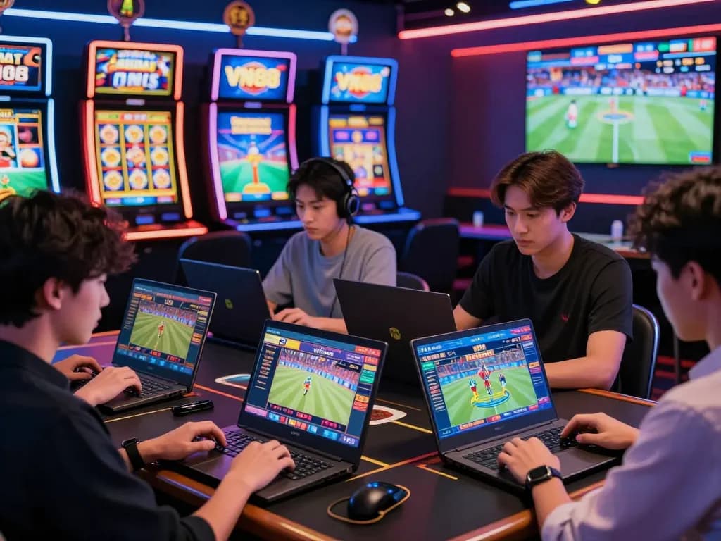 Players enjoying the excitement of VN88's online gambling platform, showcasing vibrant casino elements.