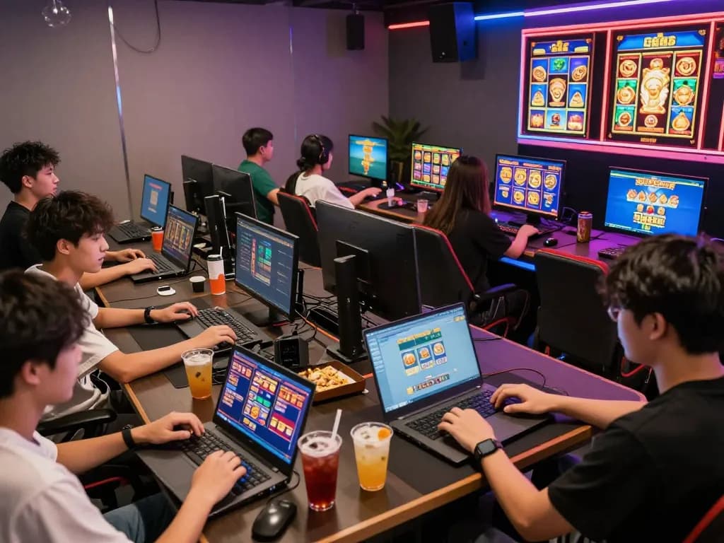 Pemain yang bersemangat menikmati permainan dinamis di platform laoban188 dalam lingkungan permainan online yang berwarna-warni.