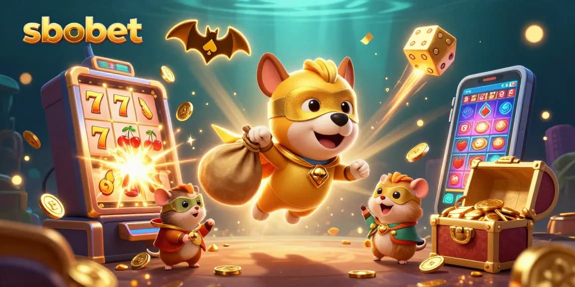 Experience thrilling sbobet action with a superhero dog and sidekick in an explosive casino world.