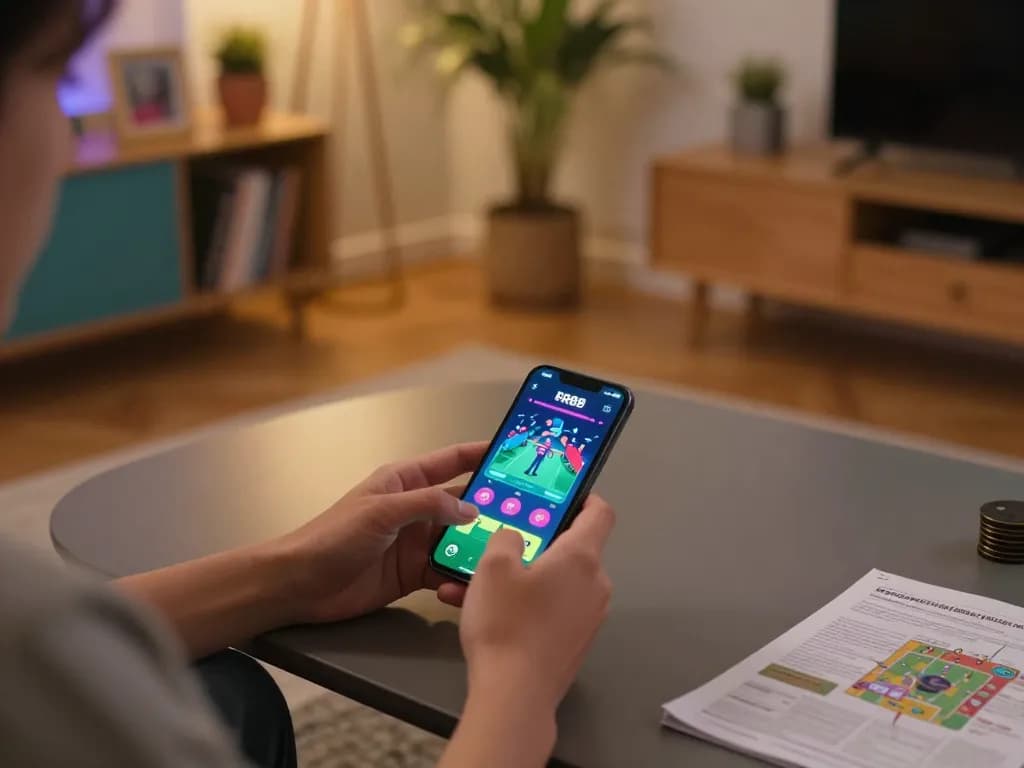 Engaging with the RR88 App on smartphone during cozy home gaming session