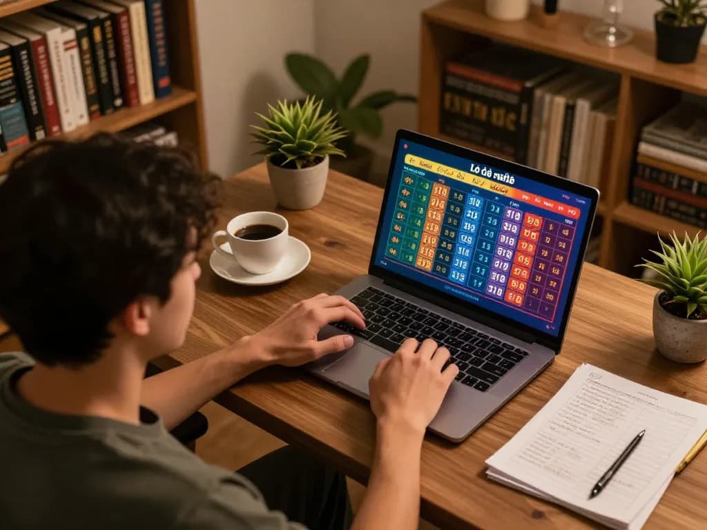 Lô đề online gameplay shows enthusiastic player placing bets on a laptop in a cozy home setting.
