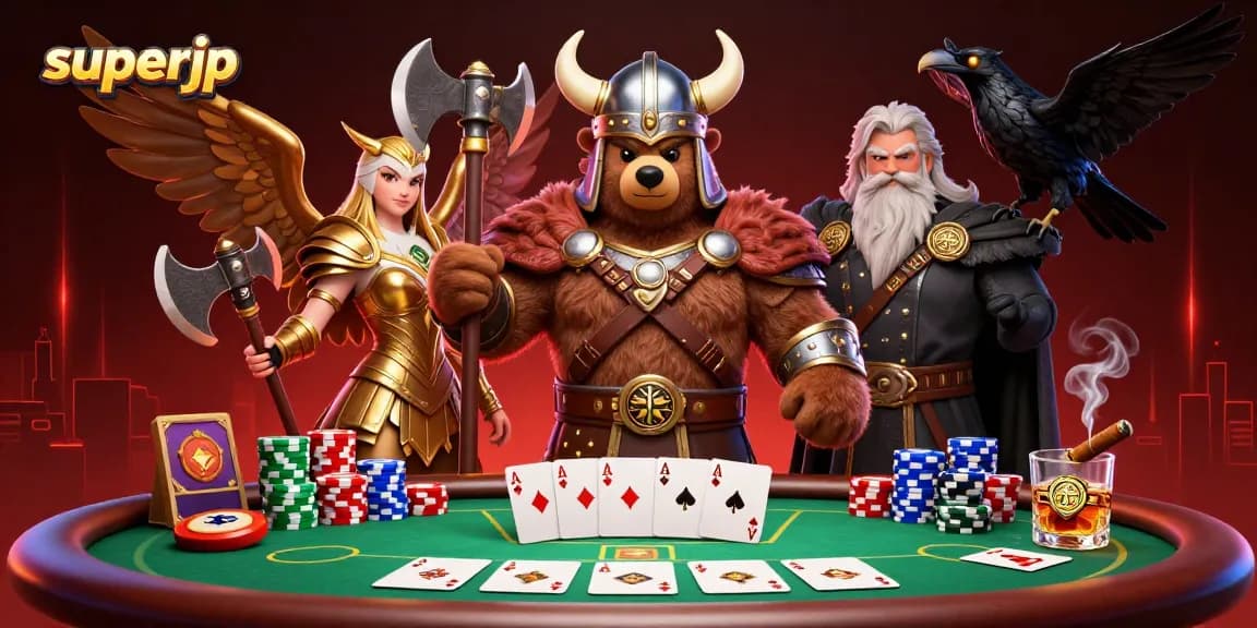 Experience thrilling poker action with superjp in an epic Viking and Valkyrie showdown.