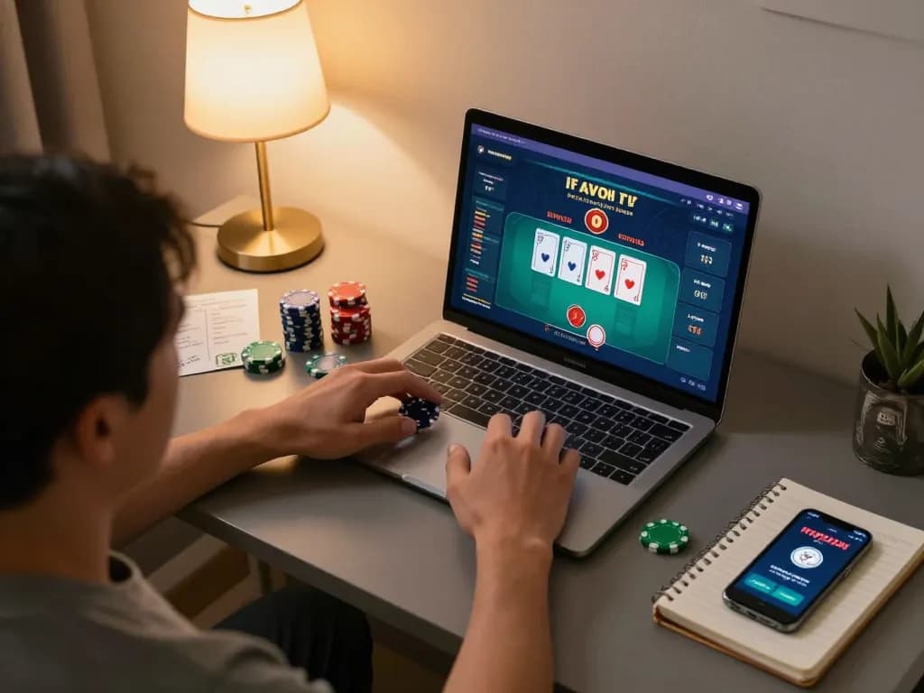 situs amigogrillandco displays intense online poker action with chips and cards visible, highlighting strategic gameplay