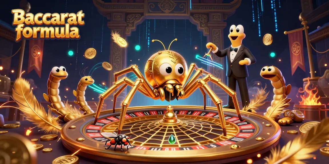 Experience the Baccarat formula with strategic bets at a vibrant casino scene featuring unique game elements.