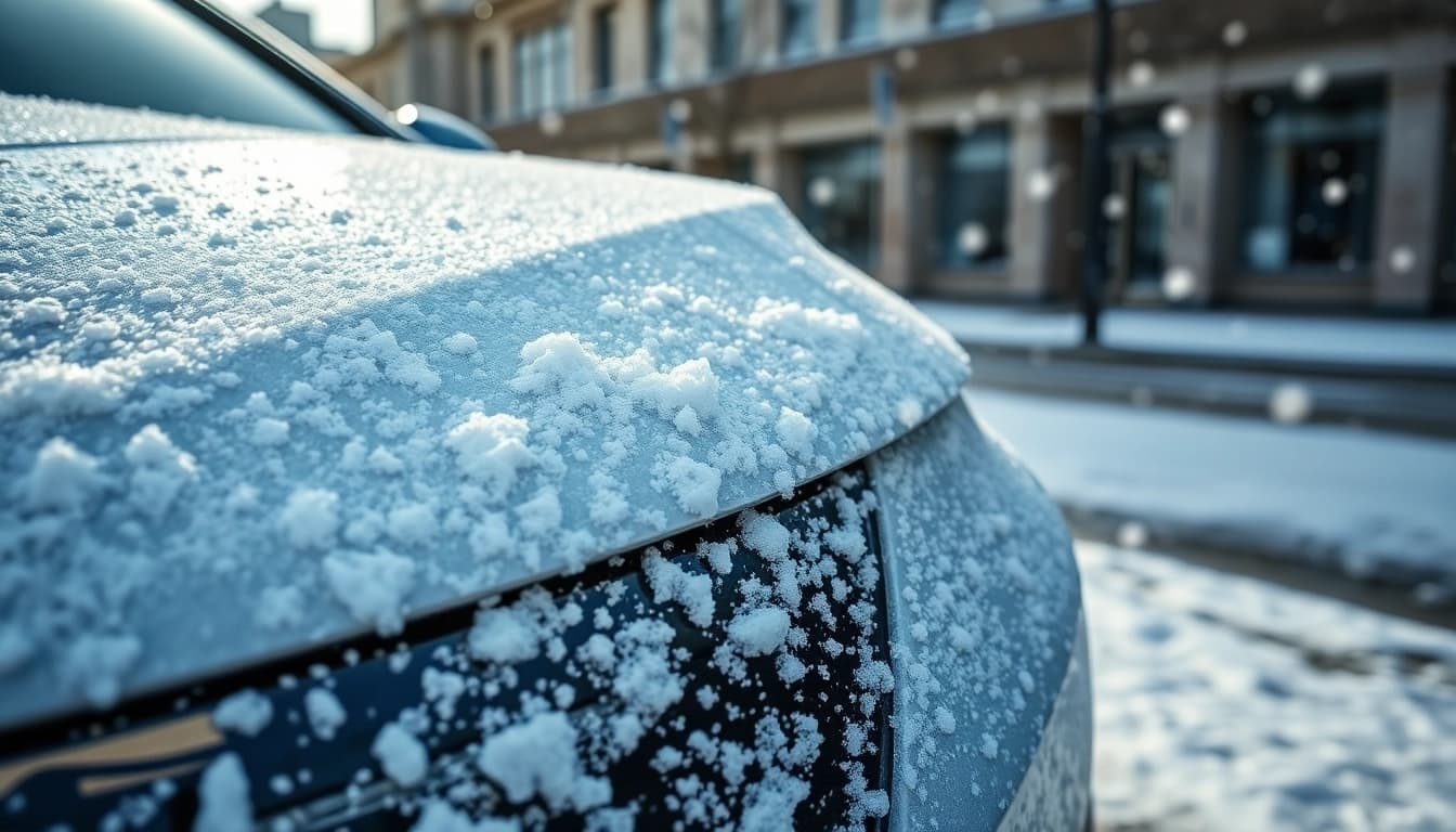 PPF winter road salt protection maintains vehicle shine amidst snowy conditions.