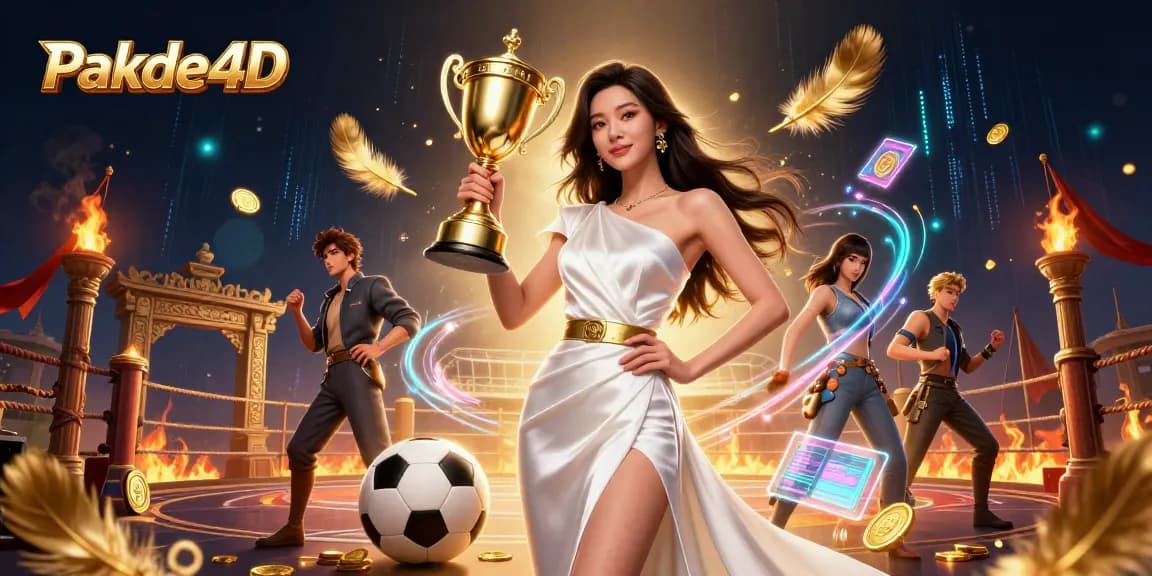 Engage in thrilling sports betting on Pakde4D with dynamic visuals of a confident woman holding a trophy.