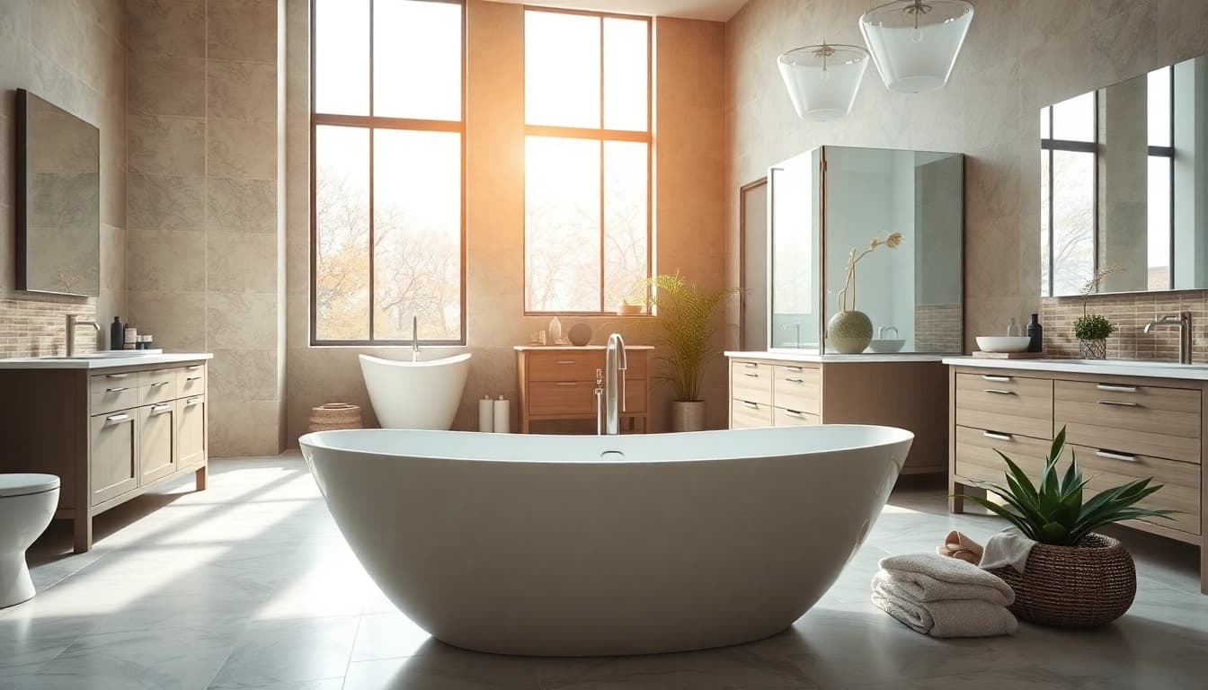 Transforming a space with bath reconstruction showcasing modern design elements and sunlight.