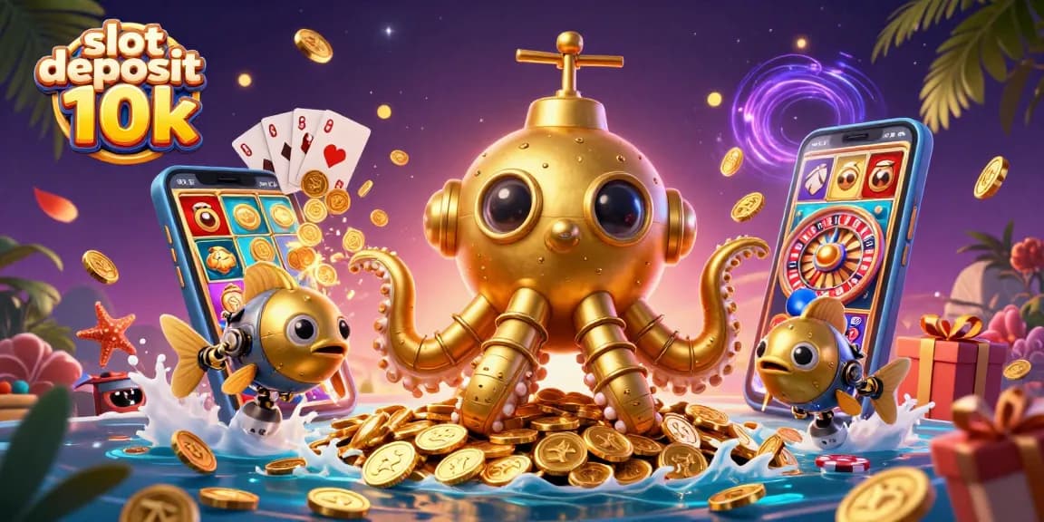 Experience excitement with slot deposit 10k as golden coins and games fill the scene.