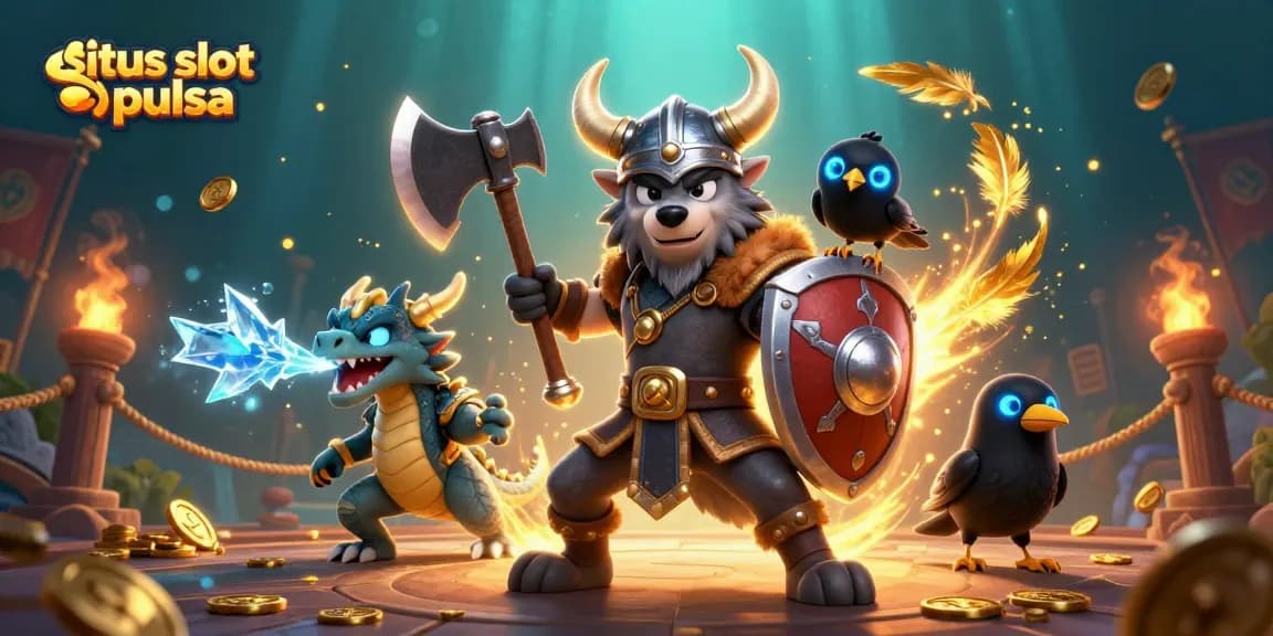 Engage with situs slot pulsa as a Viking wolf warrior and dragon symbolize thrilling casino adventures.