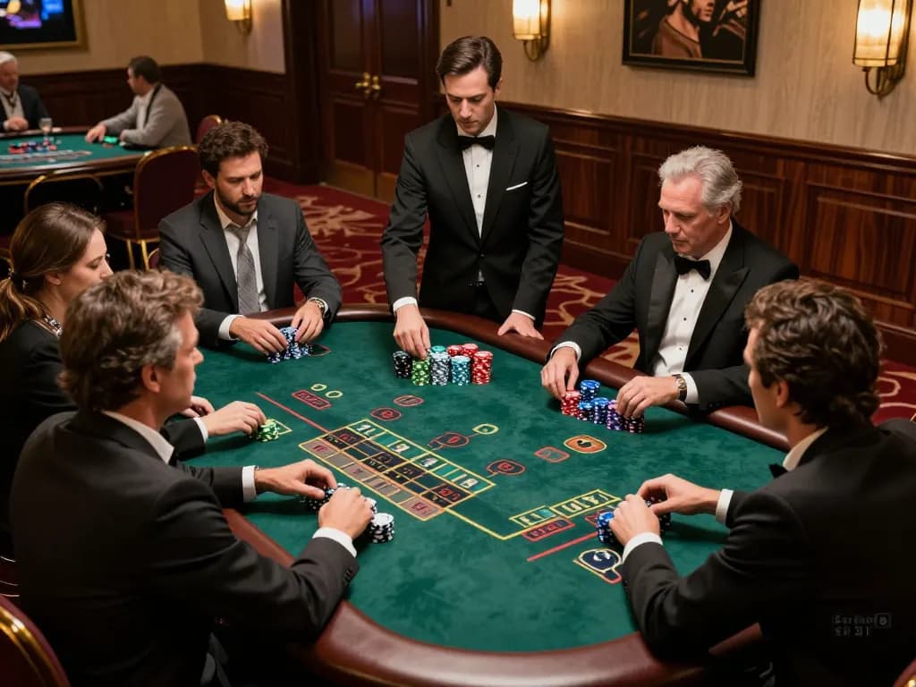 Players strategizing at a blackjack table in cm88-t1 casino, showcasing intense gameplay and elegance.