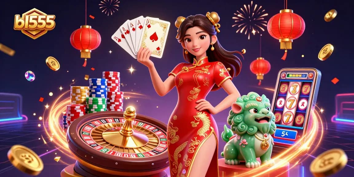 Win exciting games at bl555 with vibrant casino elements in a thrilling festive scene.