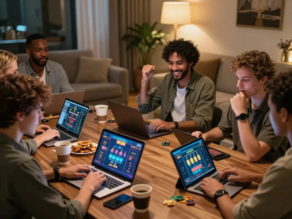 Players enjoying online gaming at sc88 with excitement and strategic moves in a cozy home setting.