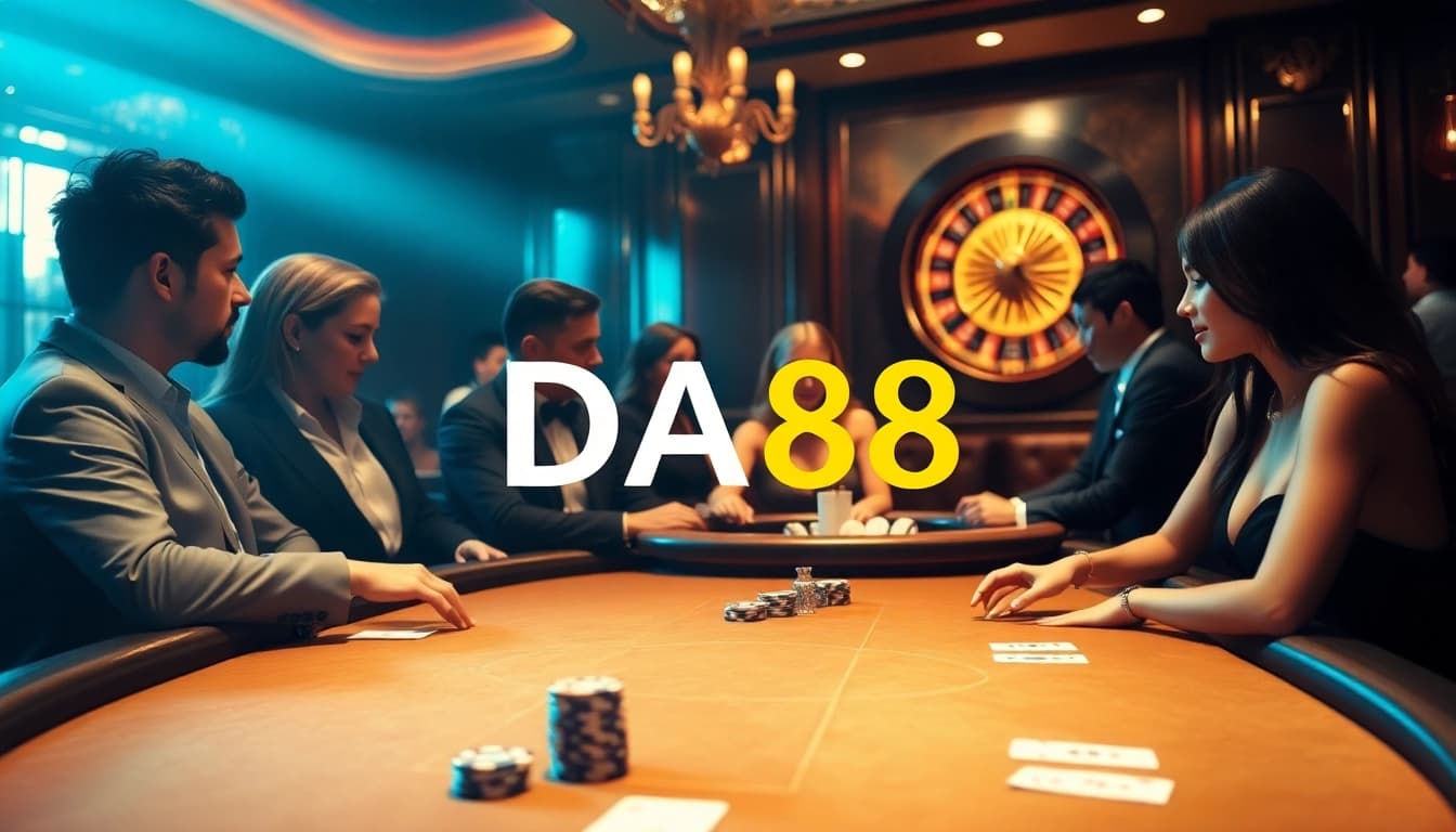 Experience thrilling gameplay at DA88's professional poker table under atmospheric lighting.