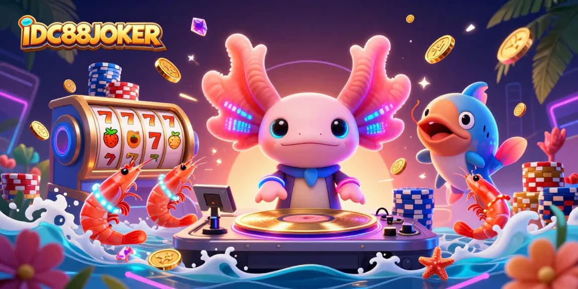 Experience thrilling jackpots with IDC88JOKER, featuring vibrant characters in a dynamic casino scene.