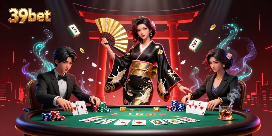 Bet on exciting games at 39bet with a stylish Asian woman in a captivating casino scene.