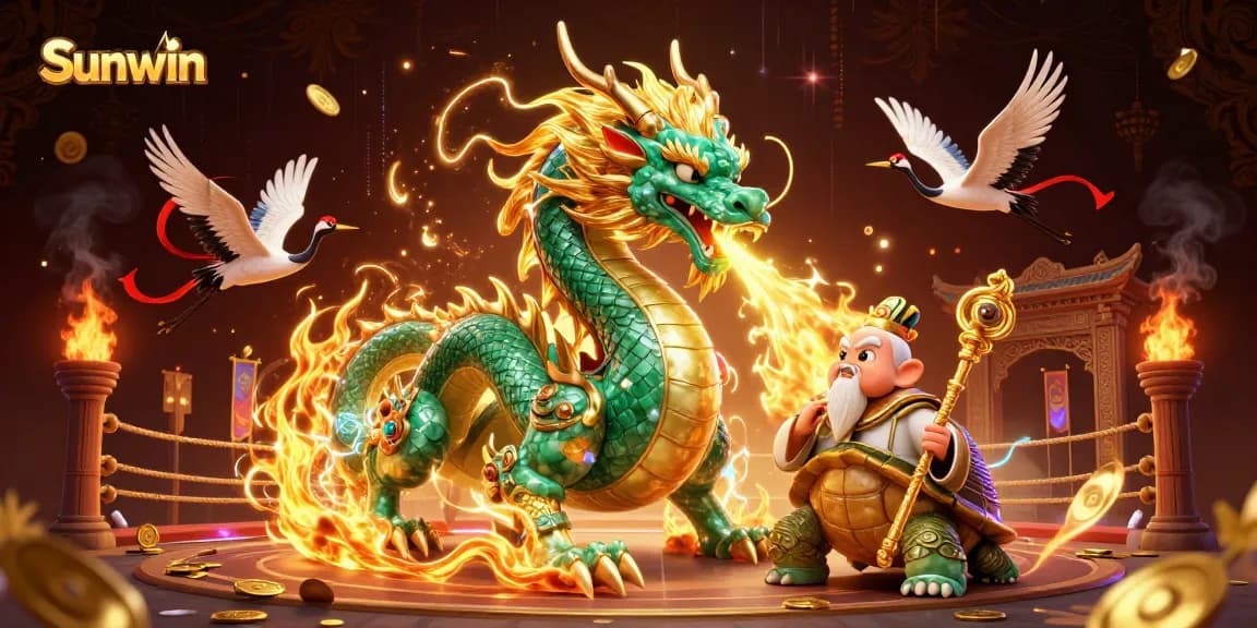 Experience thrilling action with Sunwin's vibrant casino illustration full of gaming elements and luck symbols.