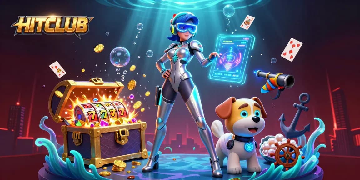 Engage with HITCLUB's vibrant gaming universe featuring a thrilling 3D casino illustration.