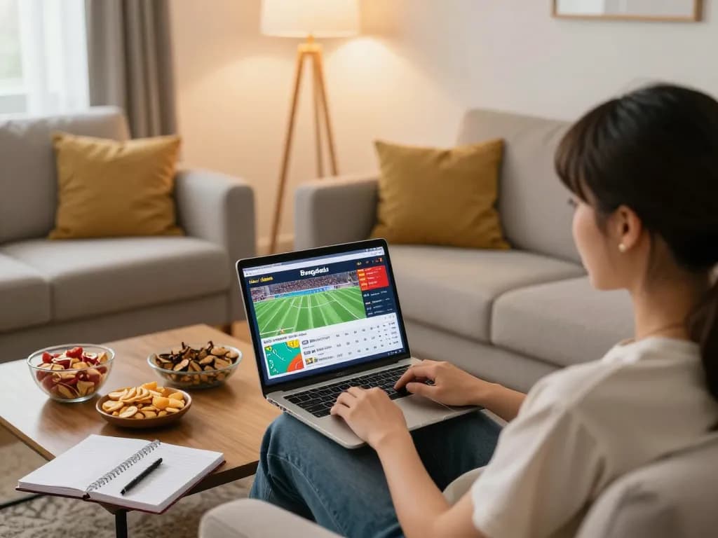 Engaging in sports betting to xem tỷ số bongdalu on a cozy home setup with live scores displayed