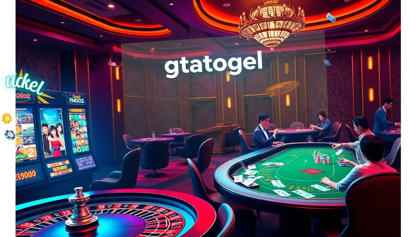 Experience the thrill of gtatogel with vibrant casino visuals, showcasing roulette and slot machines.