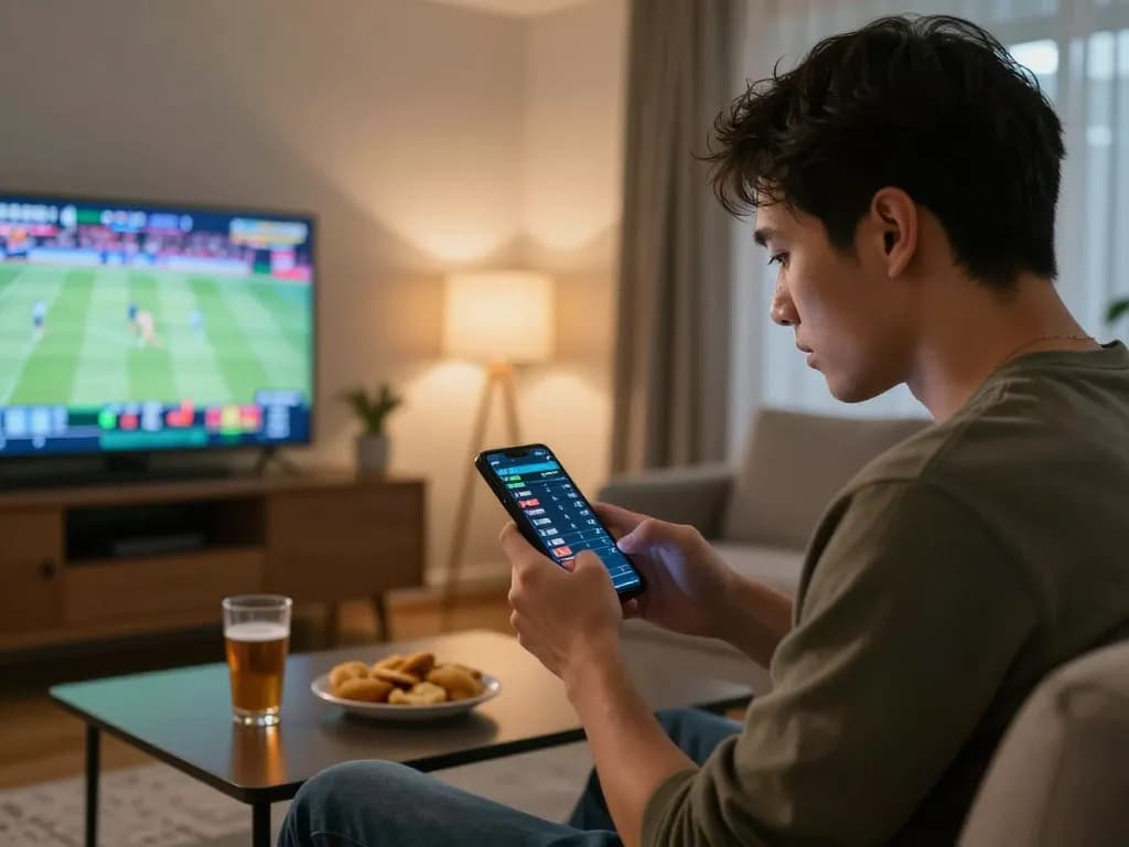 Engaged sports bettor using online casinos Canada app for live betting insights.