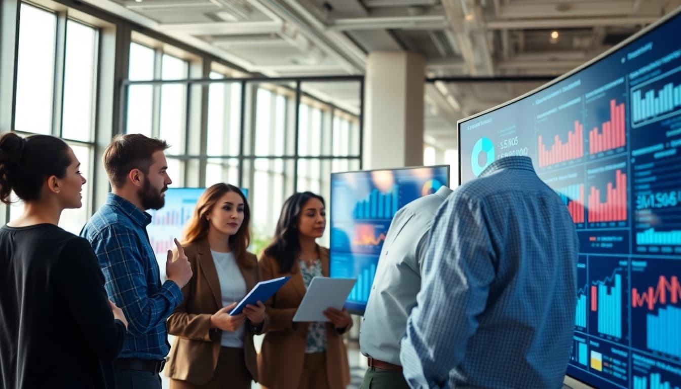 Analyze competitive intelligence data using AI for competitive intelligence tools in a collaborative office setting.