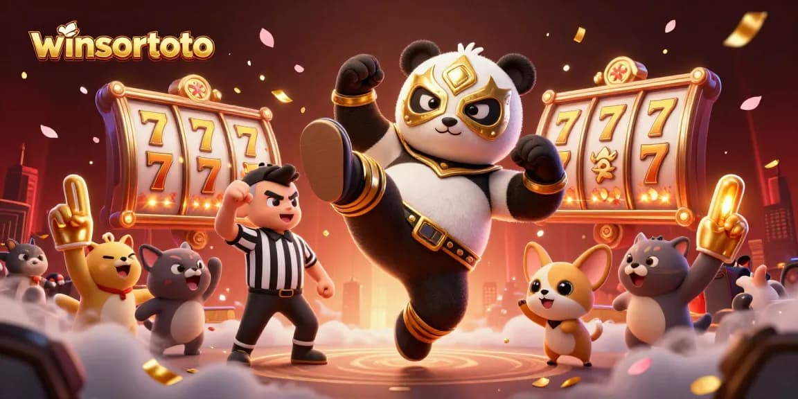 Menangkan permainan slot di winsortoto dengan panda pejuang dan suasana penuh kegembiraan.
