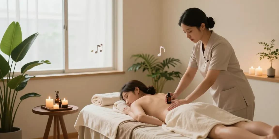 Relaxing 창원마사지 therapy session in a tranquil spa with essential oils and soft lighting.