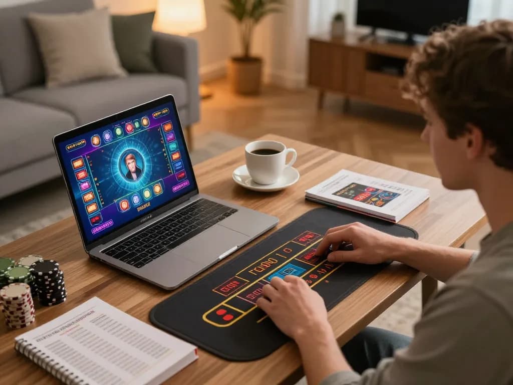 Player enjoying online casino games with 789win interface in a relaxing home environment