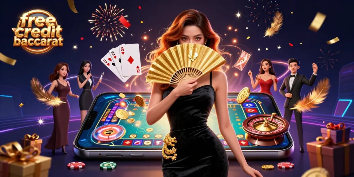 Experience free credit baccarat with this vibrant Asian casino illustration showcasing winning strategies.