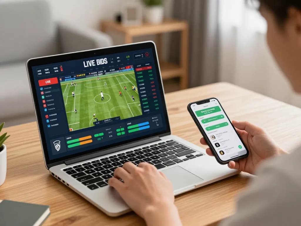 kp88 online sports betting setup with live odds on laptop and smartphone in hand.