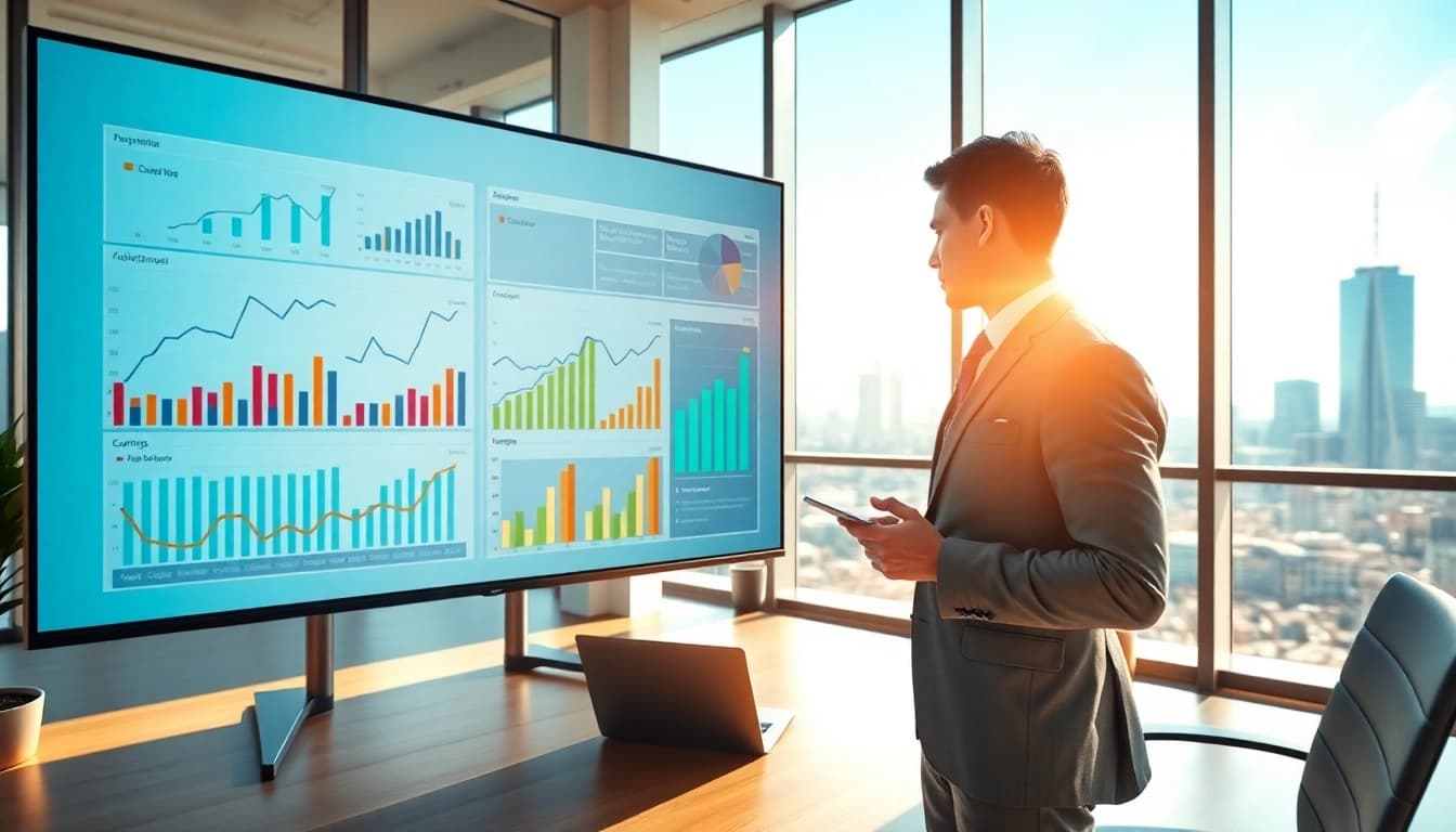 Analyze competitor pricing strategies through data visualization in a modern office setting.