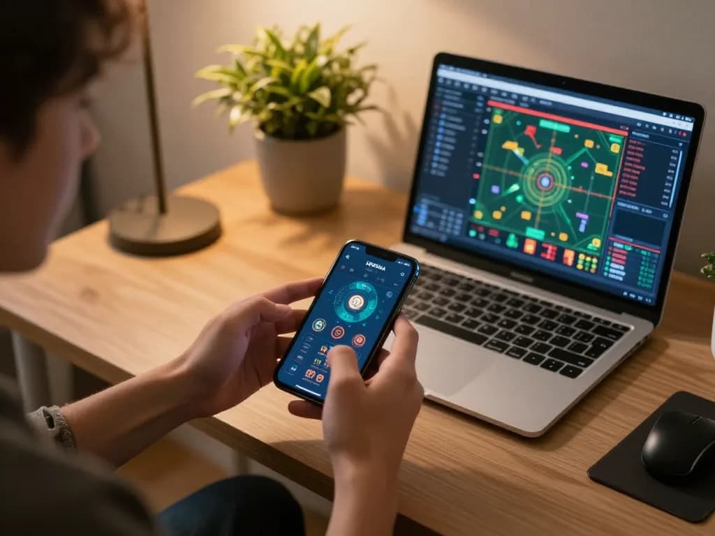 Person using UGDEWA app on smartphone in a stylish home, preparing for strategic online betting.
