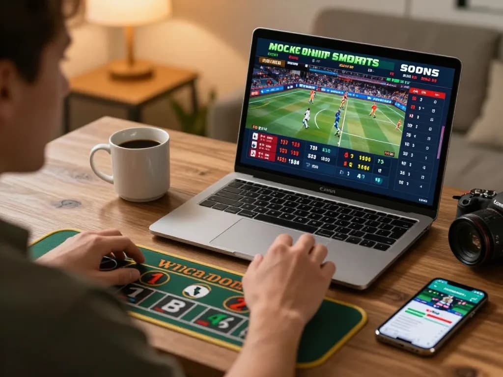 Player engaging in dynamic sun win sports betting session at home.