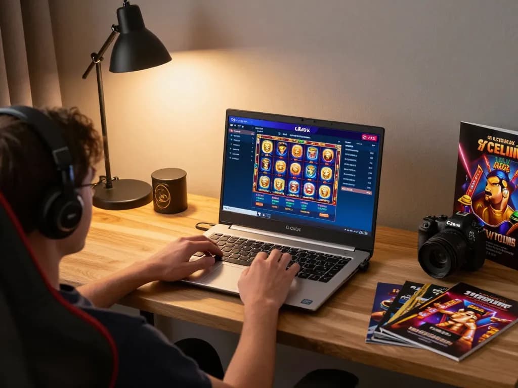 Engaging in online slot games on the LGOLUX platform, showcasing vibrant visuals and a strategic approach to gambling.