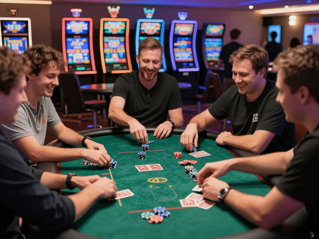 sòng bạc Jin88 nơi người chơi hứng thú tham gia trò chơi poker cùng bạn bè với không khí vui vẻ và hồi hộp.