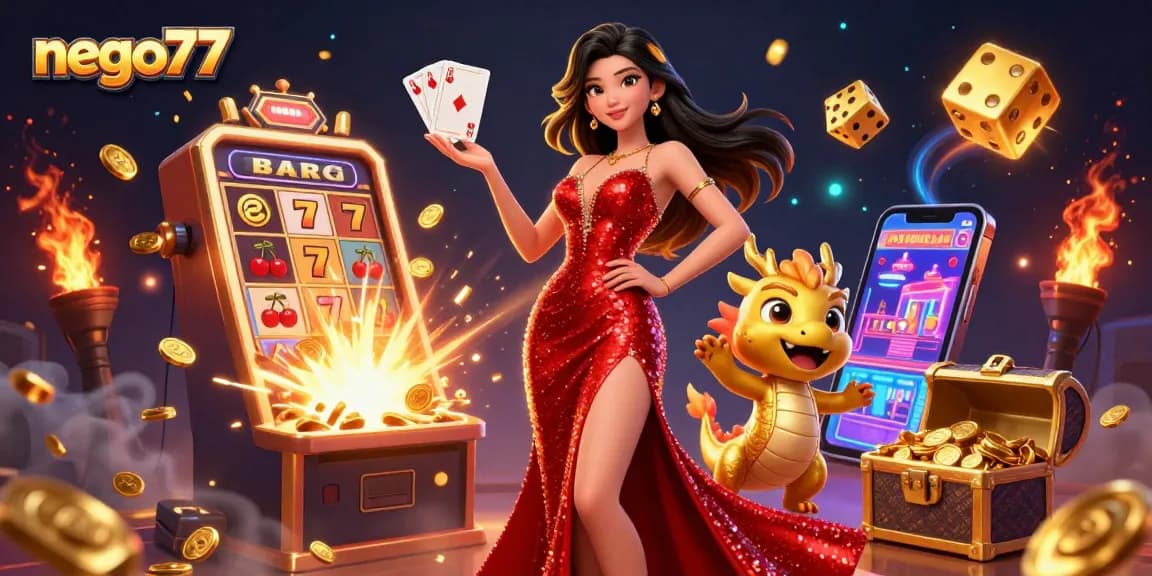 Nego77 showcases exciting casino gaming with dynamic characters and vibrant gambling elements.