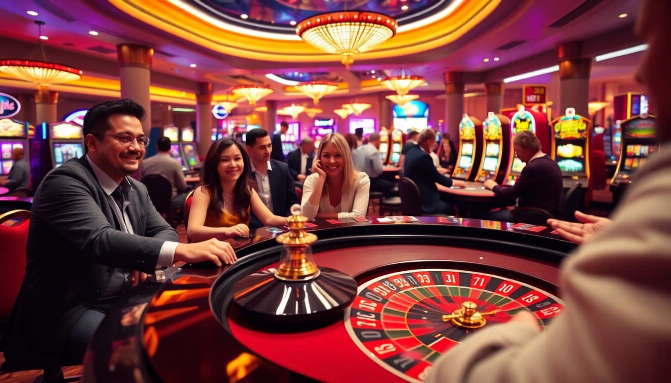 Exciting atmosphere at a Non gamstop Casino Uk with players engaged in various games.