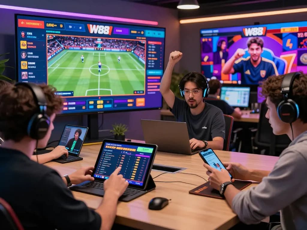 Online gaming enthusiasts engage on the W88 platform, showcasing a dynamic betting environment with live sports and interactive features.