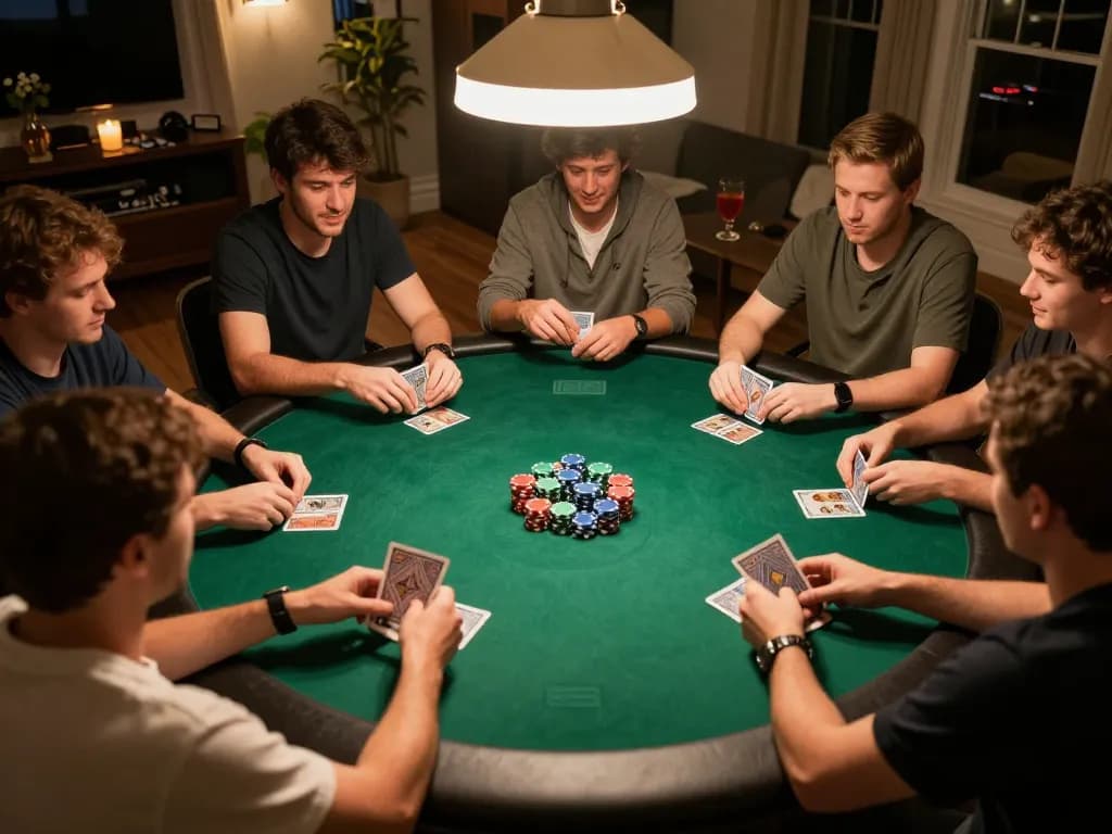 Engaging poker game showcase with LGOLUX strategy elements in cozy home setting.