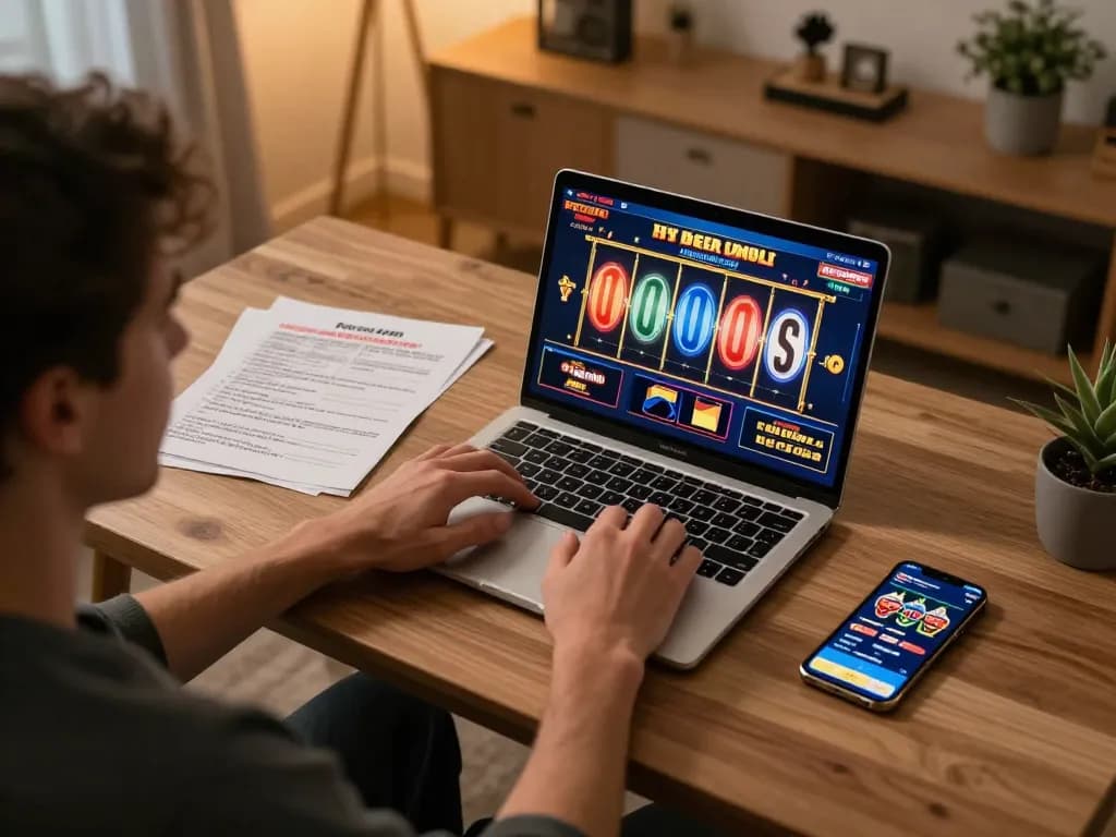 Engaging in online slot deposit 2rb gameplay at home with strategic notes and app.