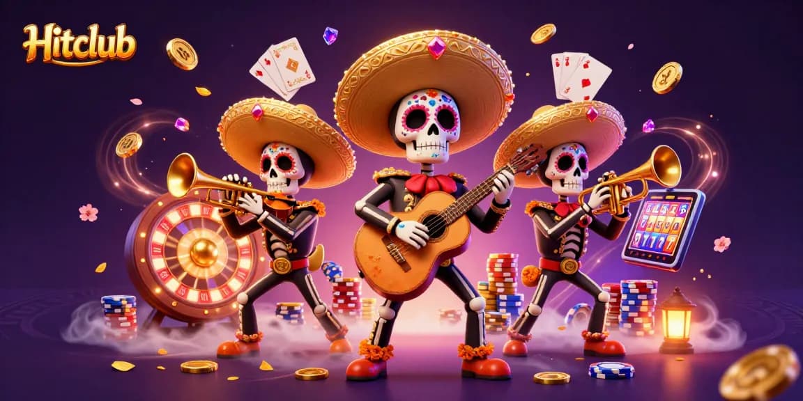 Experience exhilaration at Hitclub with a vibrant 3D illustration of lively gaming elements.