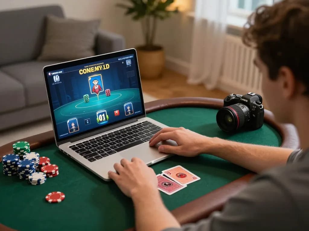 Player engaging in online poker game on b52 platform with chips on the table.