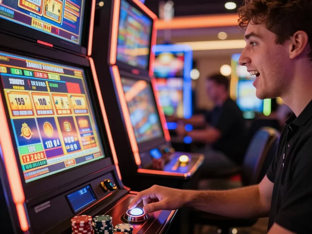 Player engaging in a thrilling slot bet 200 at a casino, highlighting the excitement of gameplay.
