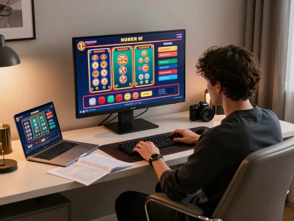 Player enjoying a live dealer game on 98WIN in a modern home office with strategic notes
