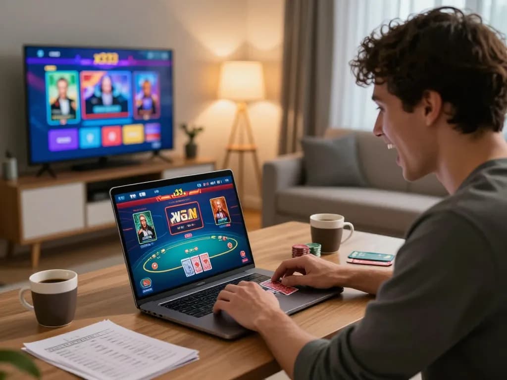 Playing poker on x333 platform from home, showcasing strategic gameplay in a cozy setting.