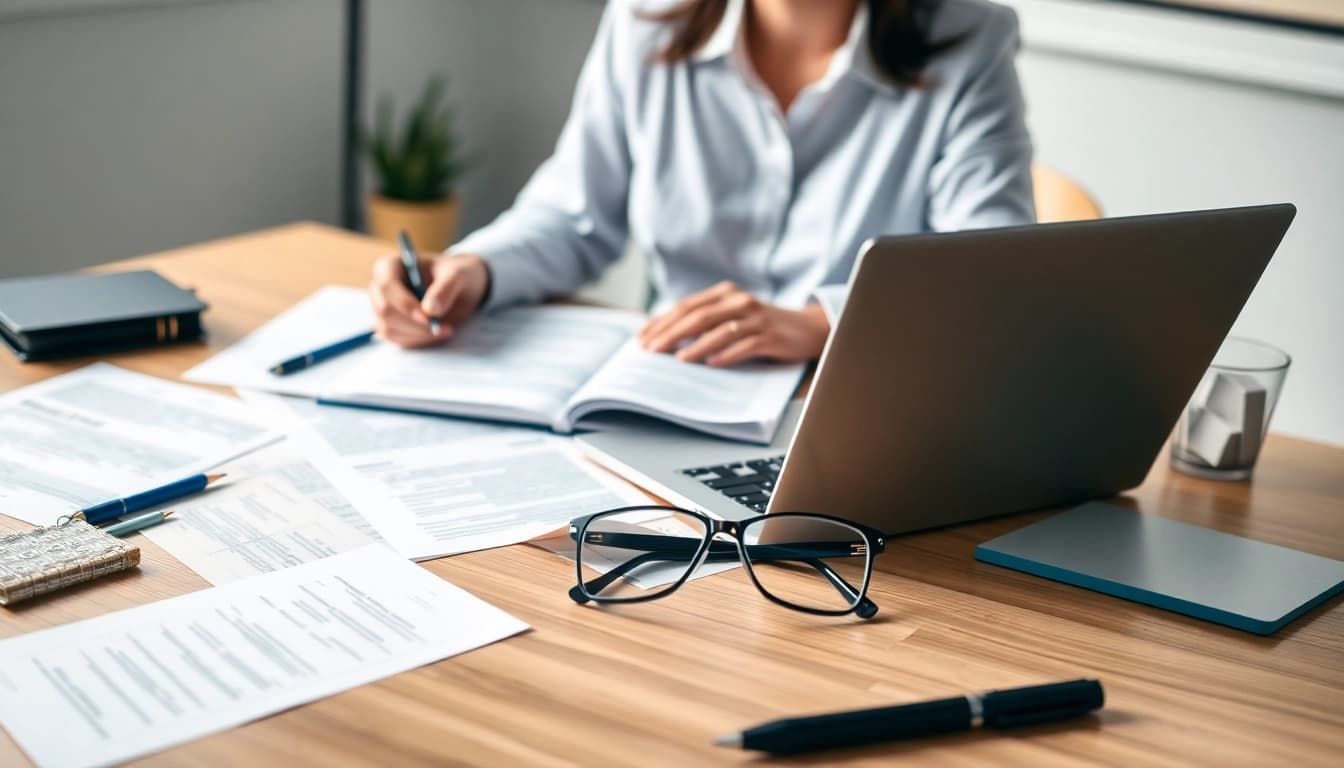 Professional workspace for tradução juramentada with documents and translation tools.