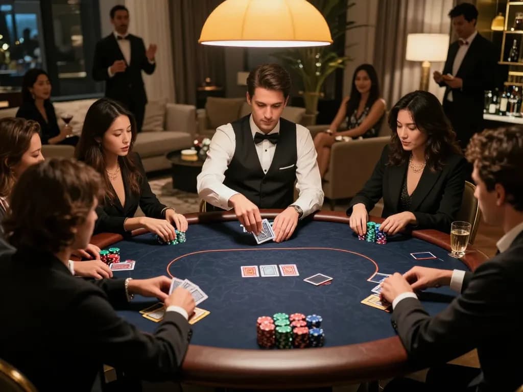 Players engaging in a strategic poker game in a luxurious home setting showcasing DA88 betting tactics.
