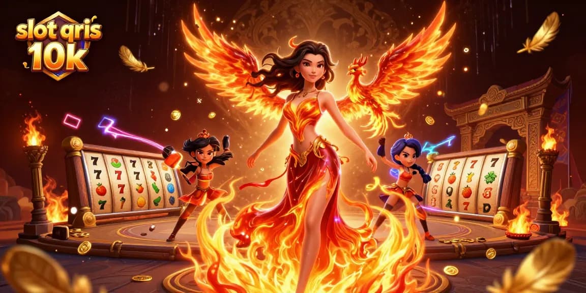 Engage in slot qris 10k action with vibrant visuals featuring a fiery phoenix and casino elements.