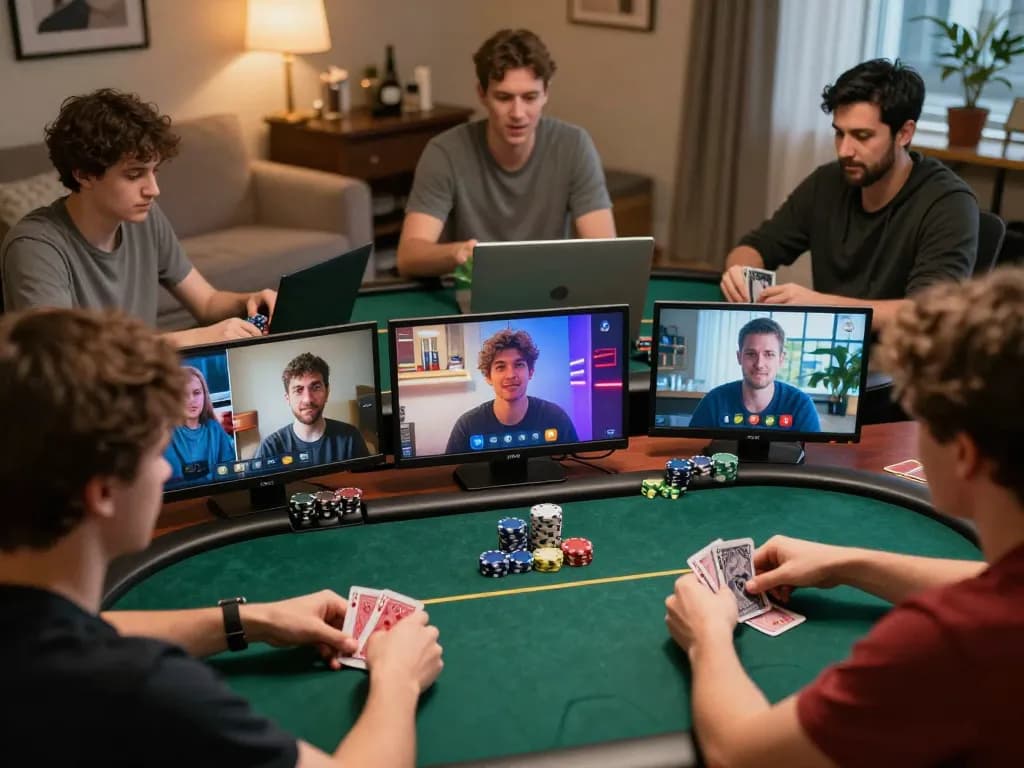 Engaging online poker gameplay scene showcasing mb88 community members competing in a strategic virtual match.
