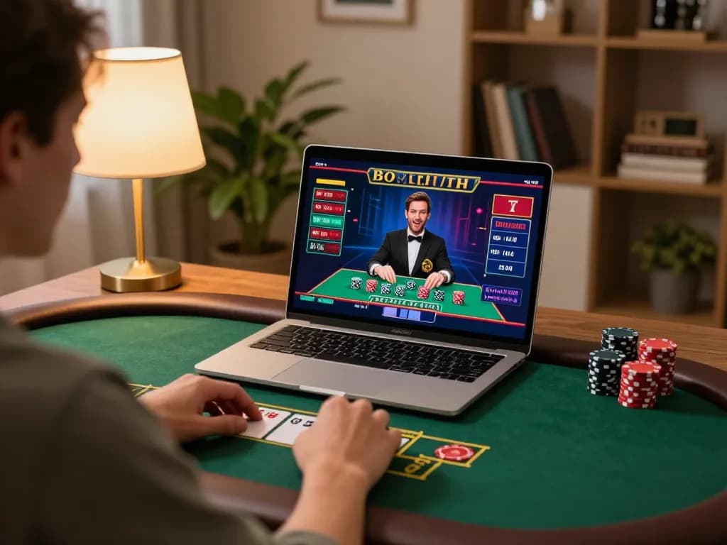 Engaged player placing a bet in an online game at g28-t1 for an exciting blackjack experience.